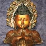 Pure Brass Big Buddha Face Namaste Wall Hanging - Vintage Dual-Tone Finish